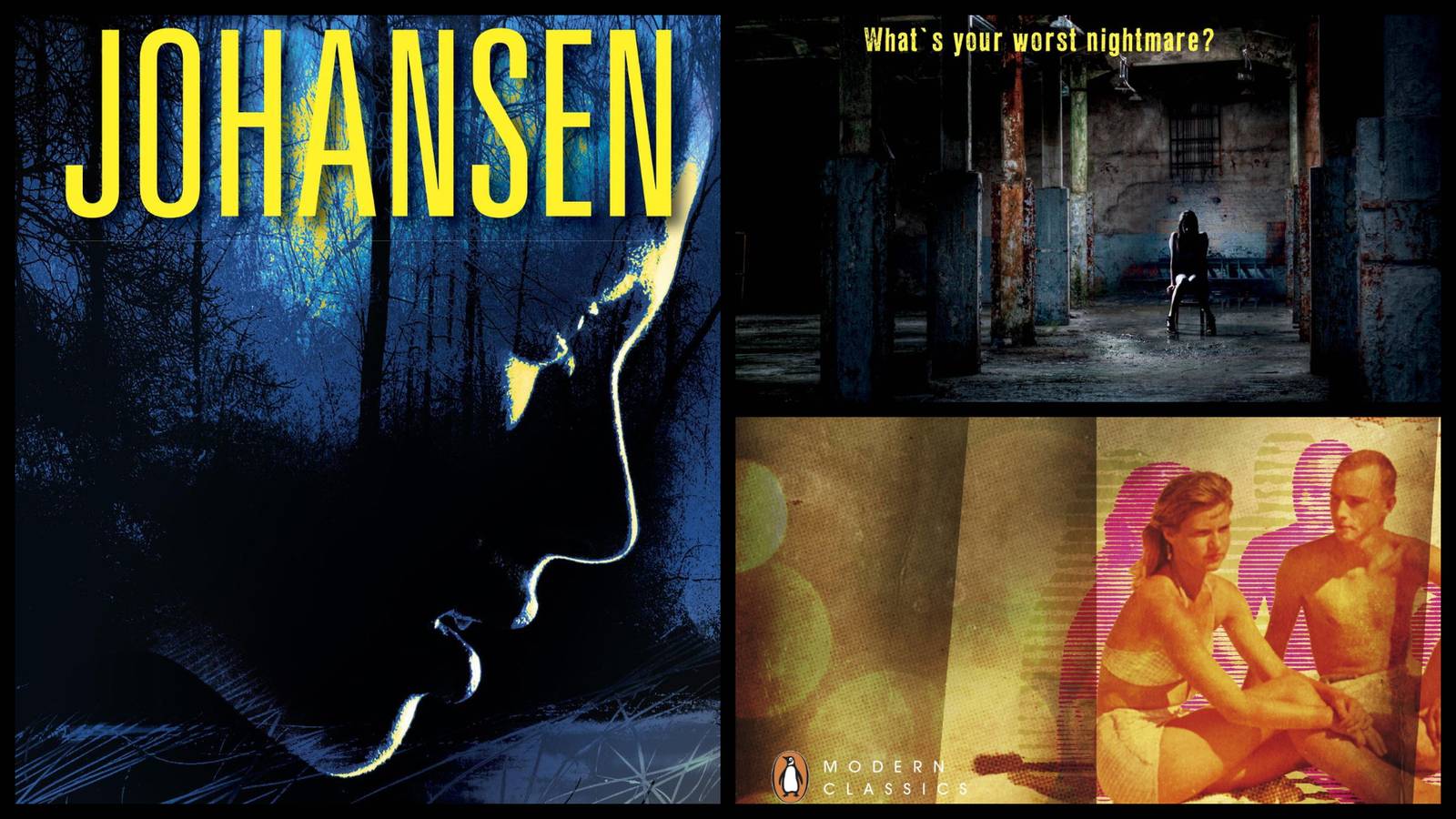 The covers of three mystery books