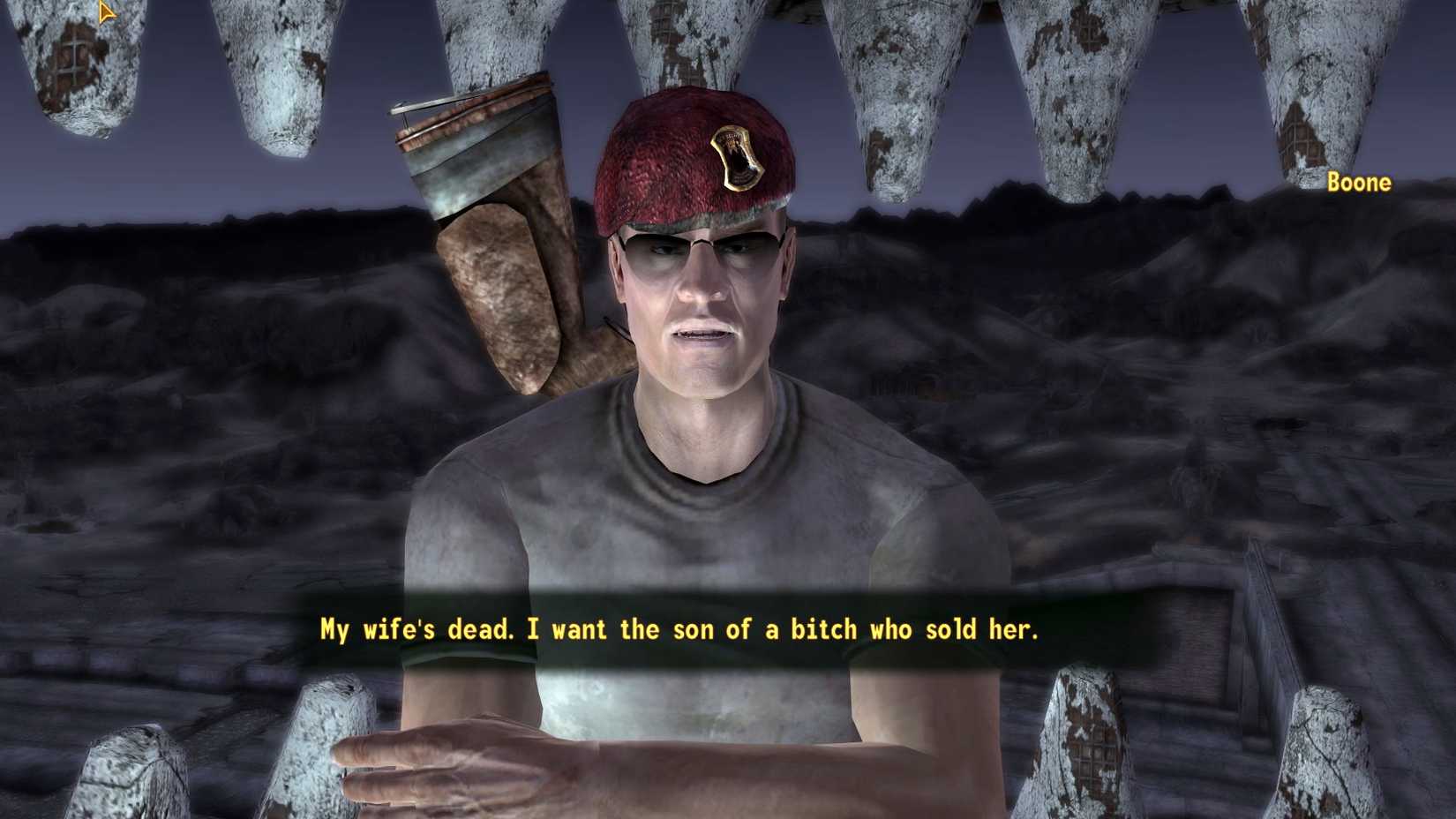 Boone em vigia em Fallout: New Vegas