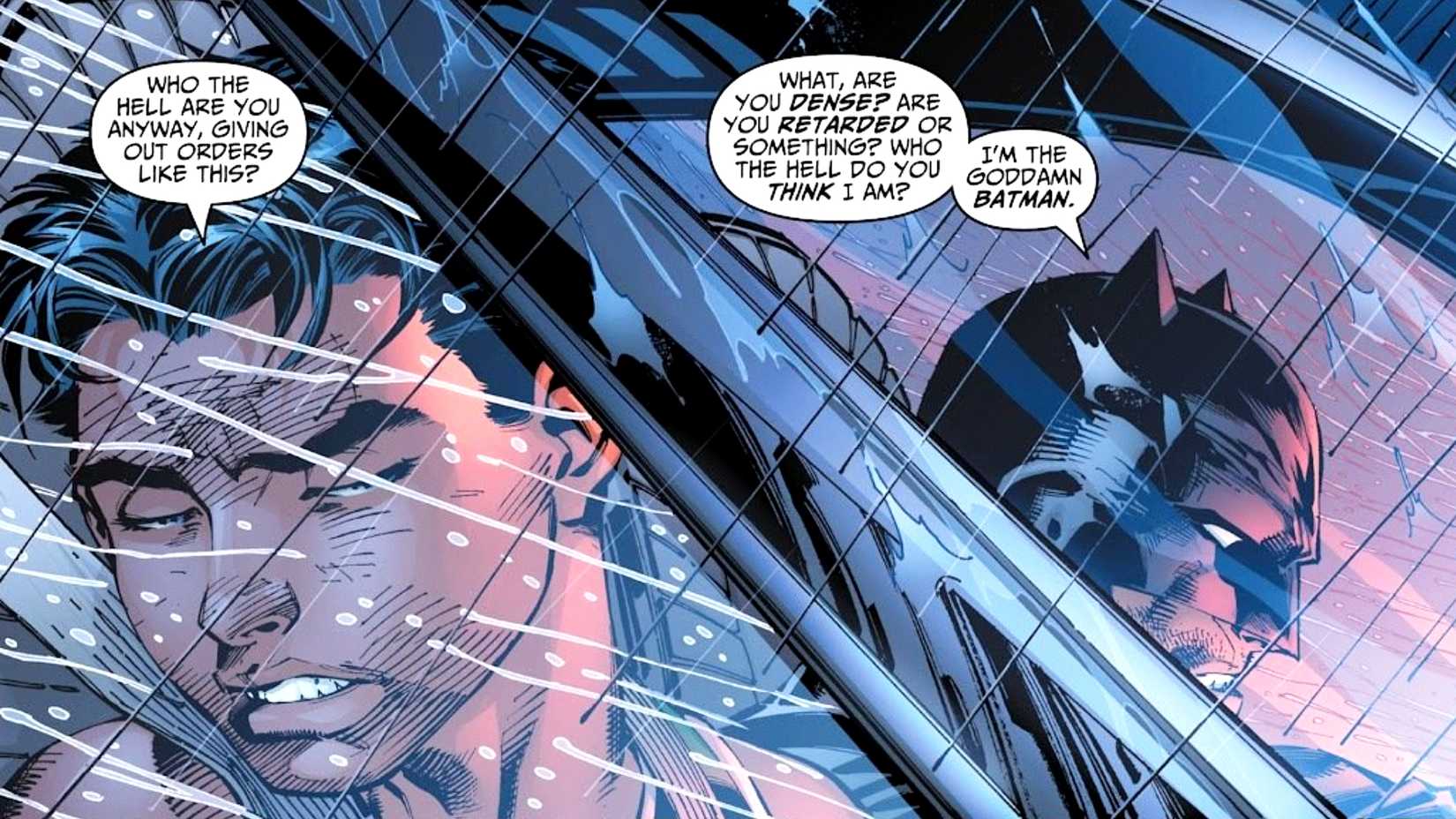Bruce Wayne insults Dick Grayson in the Batmobile in All-Star Batman & Robin