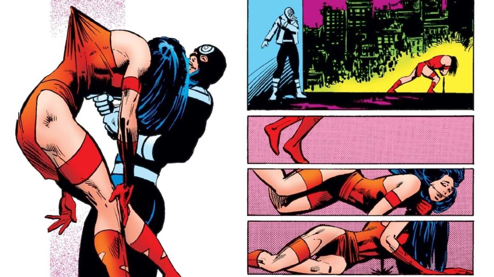 Bullseye stabs Elektra to death in Daredevil #181