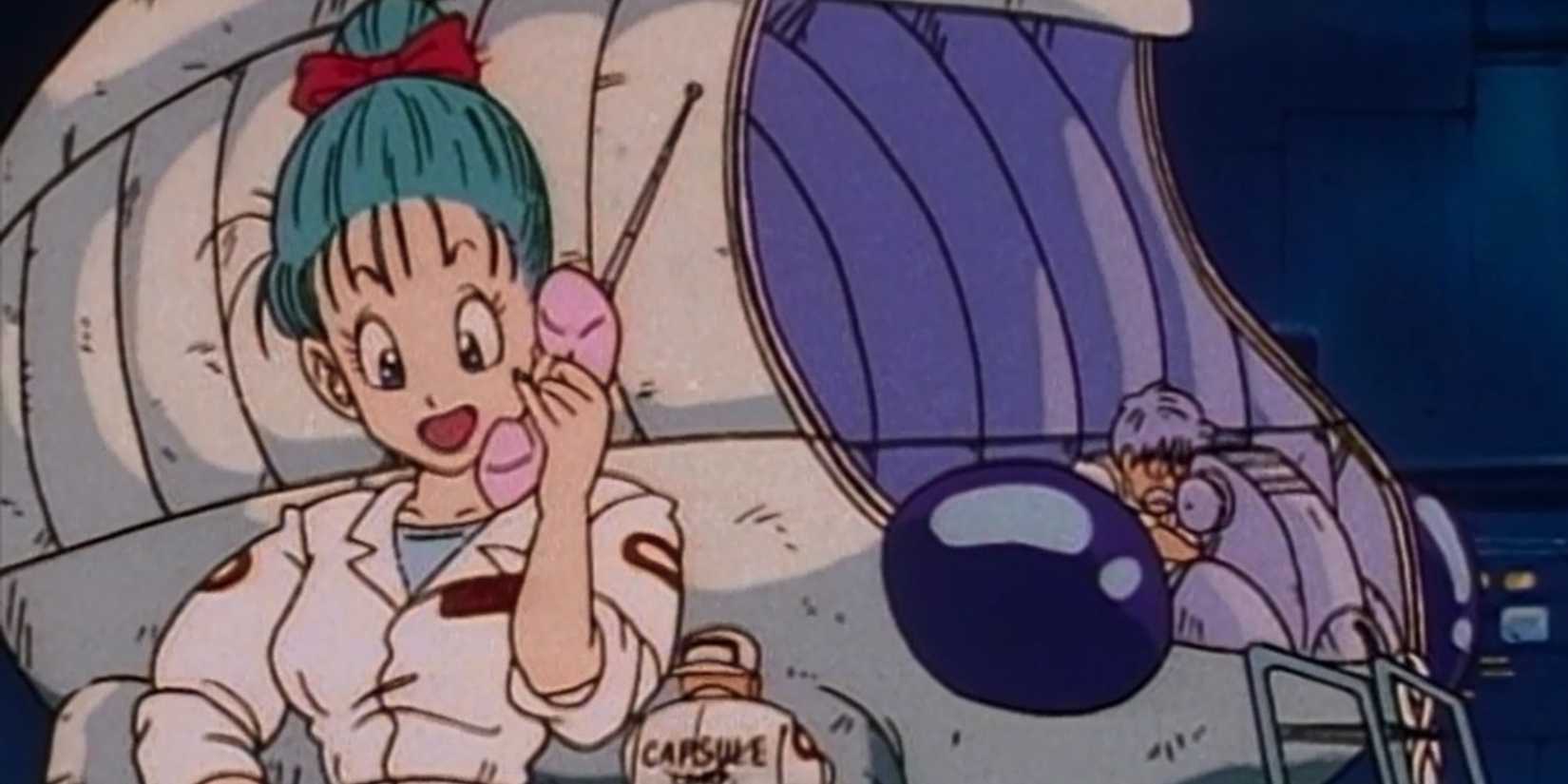 bulma and her father fixing up a starship in dragon ball z
