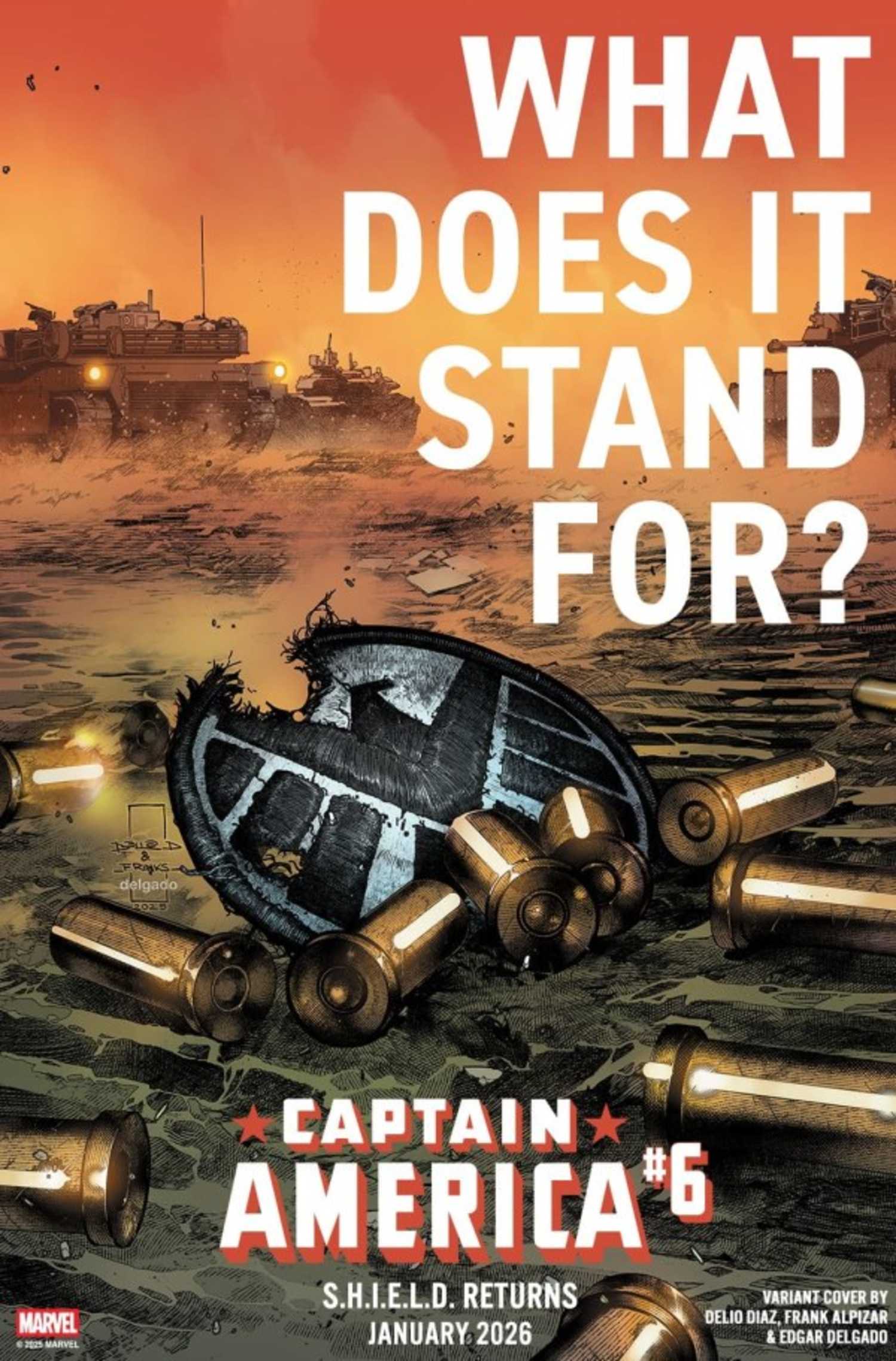 Captain America #6 cover, promoting the return of SHIELD