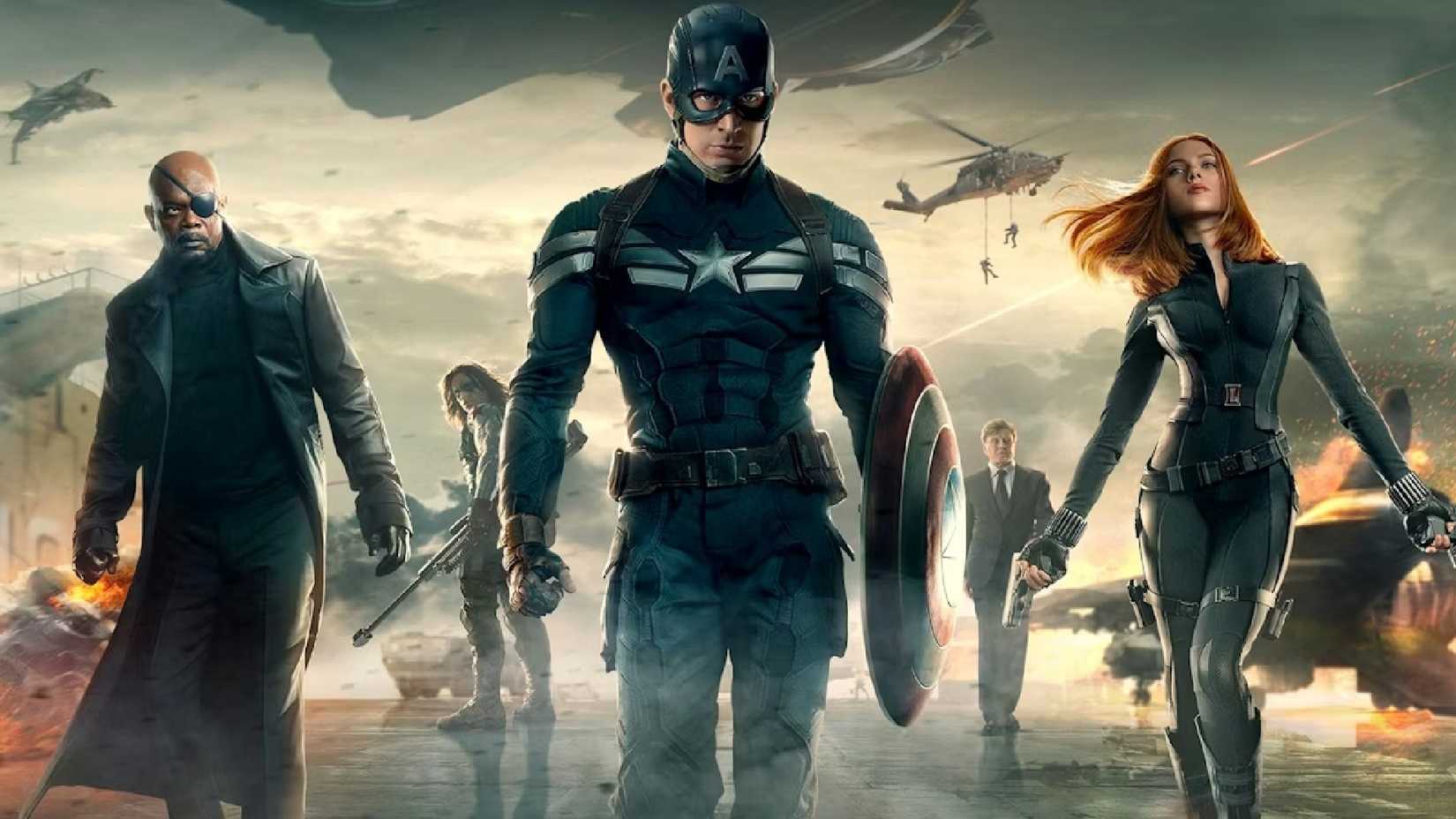 Captain America The Winter Soldier cast looking cool
