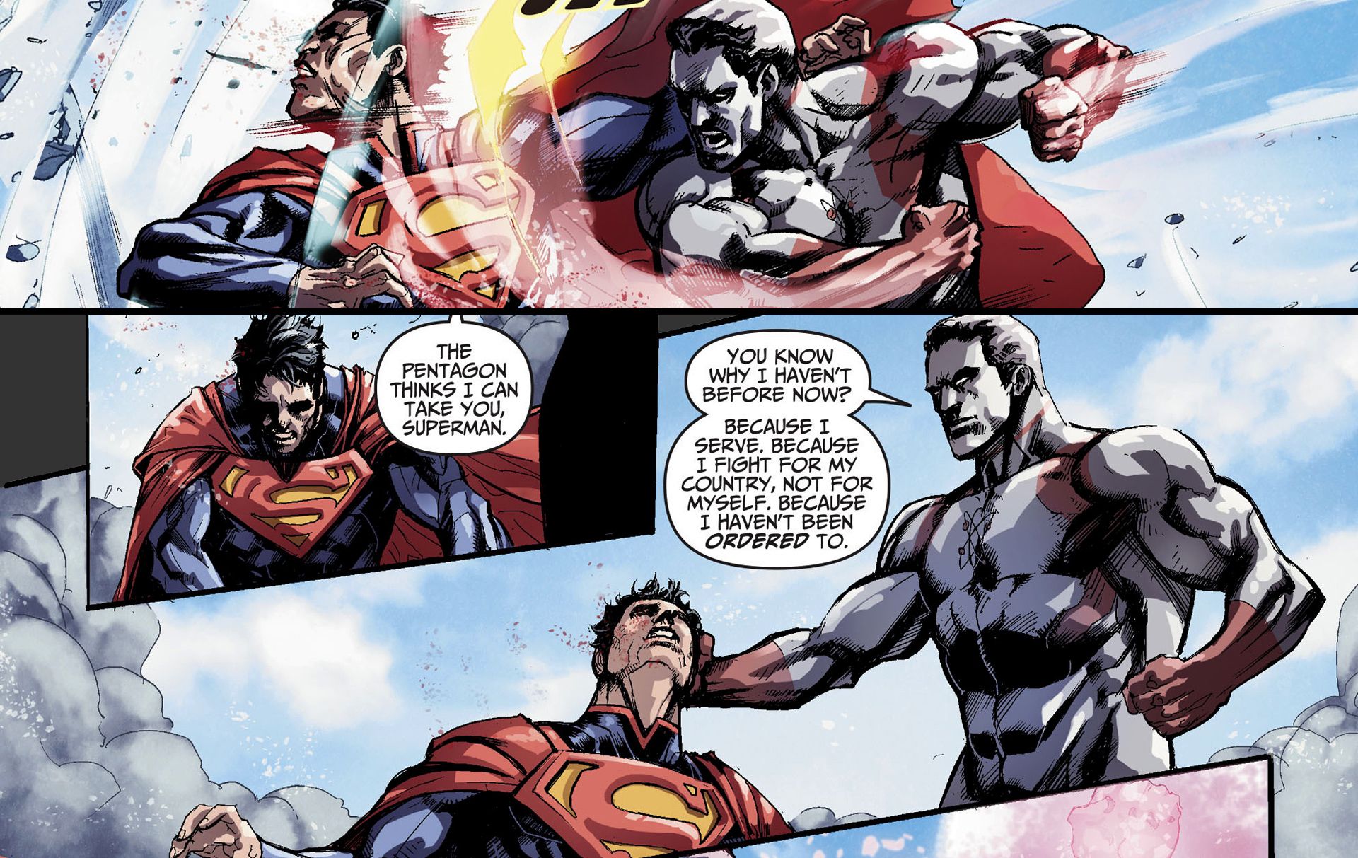 Captain Atom beats Superman in Injustice Comic Art