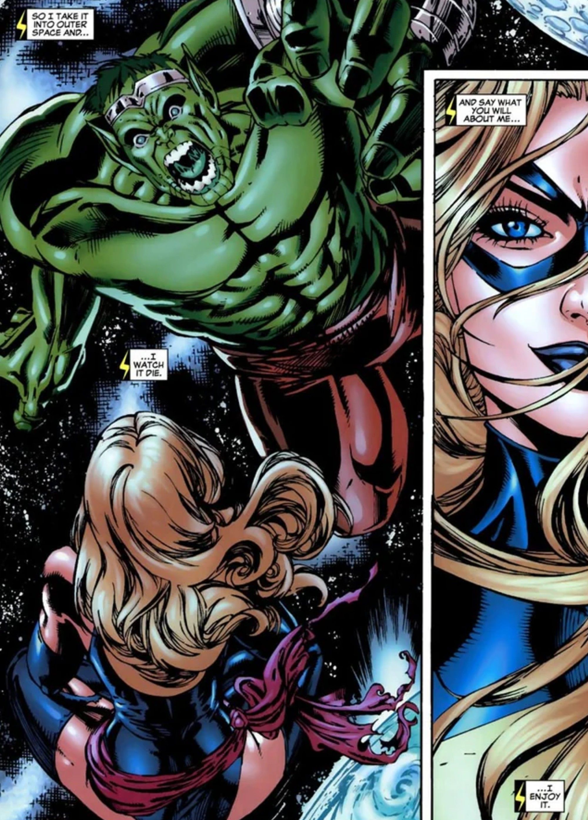 captain marvel enjoys killing a skrull