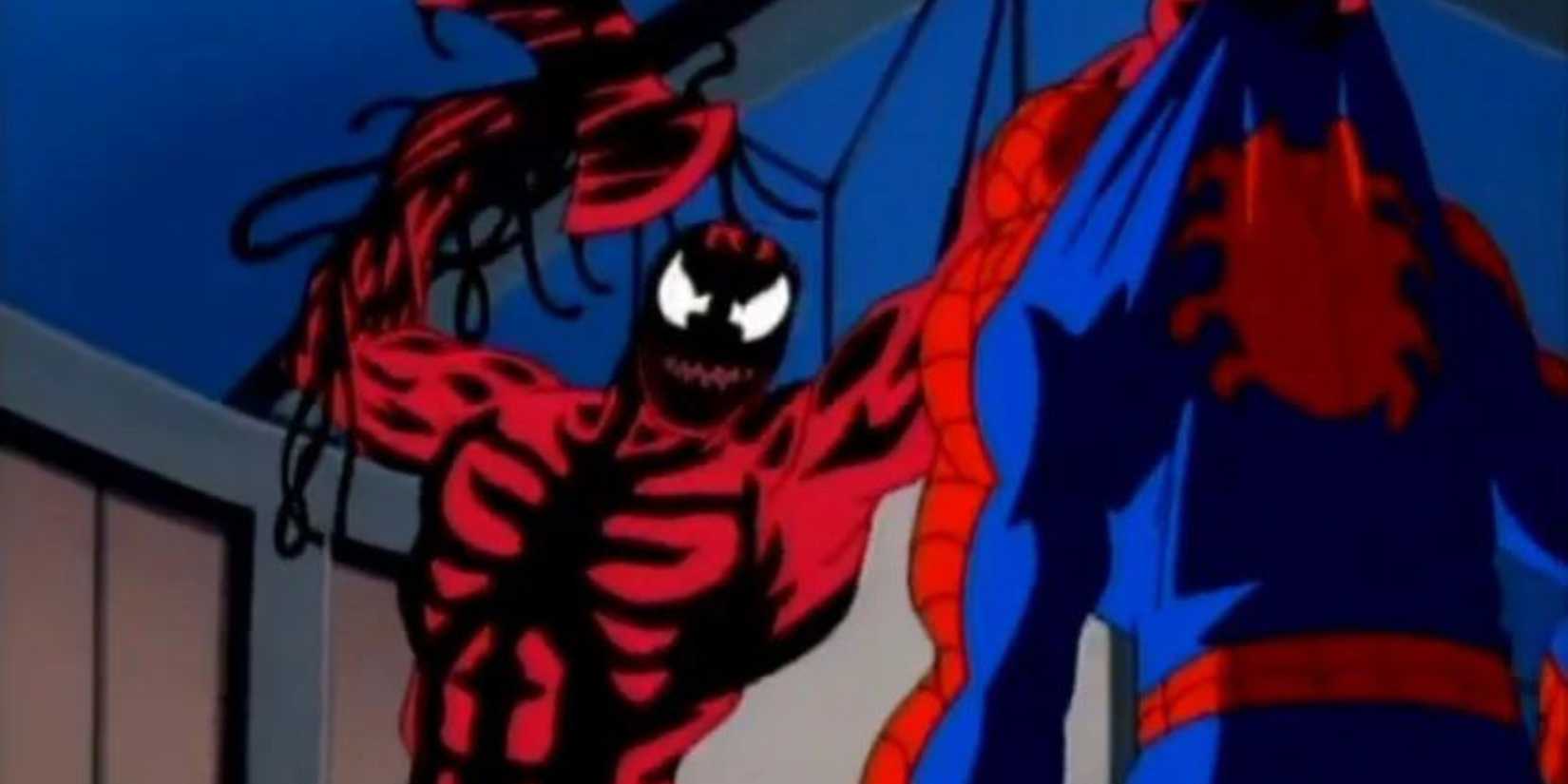 Carnificina atacando o Homem-Aranha em Spider-Man The Animated Series