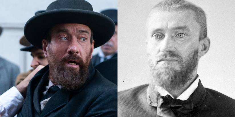 Charles Guiteau em A Morte por Raio ao lado de uma foto do assassino real.