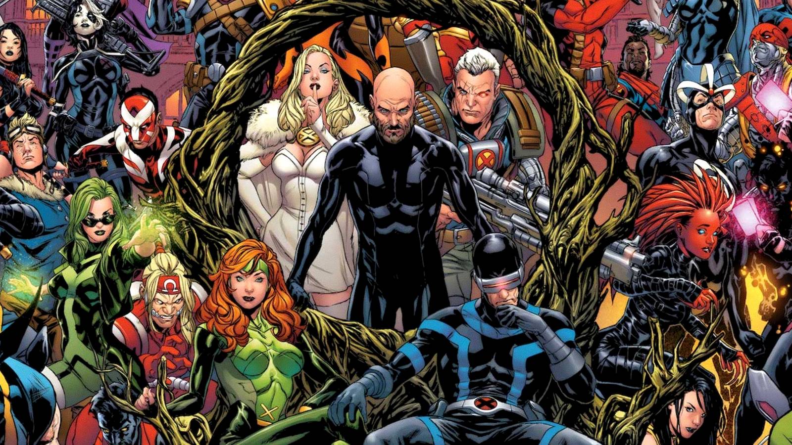 Charles Xavier, Emma Frost, and Cable lead the X-Men during the Krakoan Age