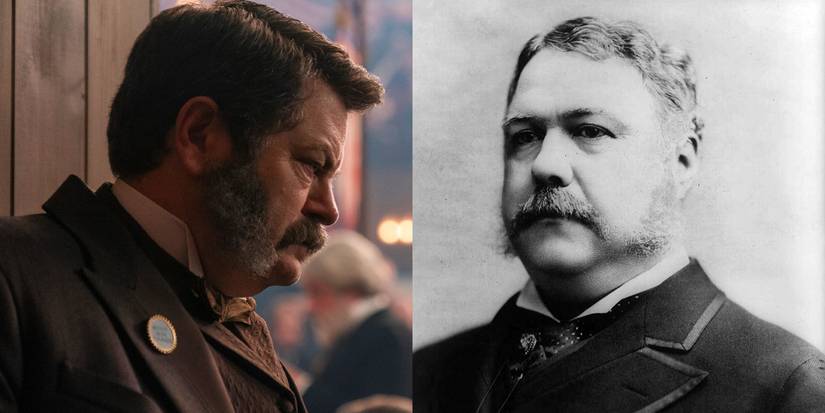 Chester Arthur em A Morte por Raio ao lado do vice-presidente real que se tornou presidente.