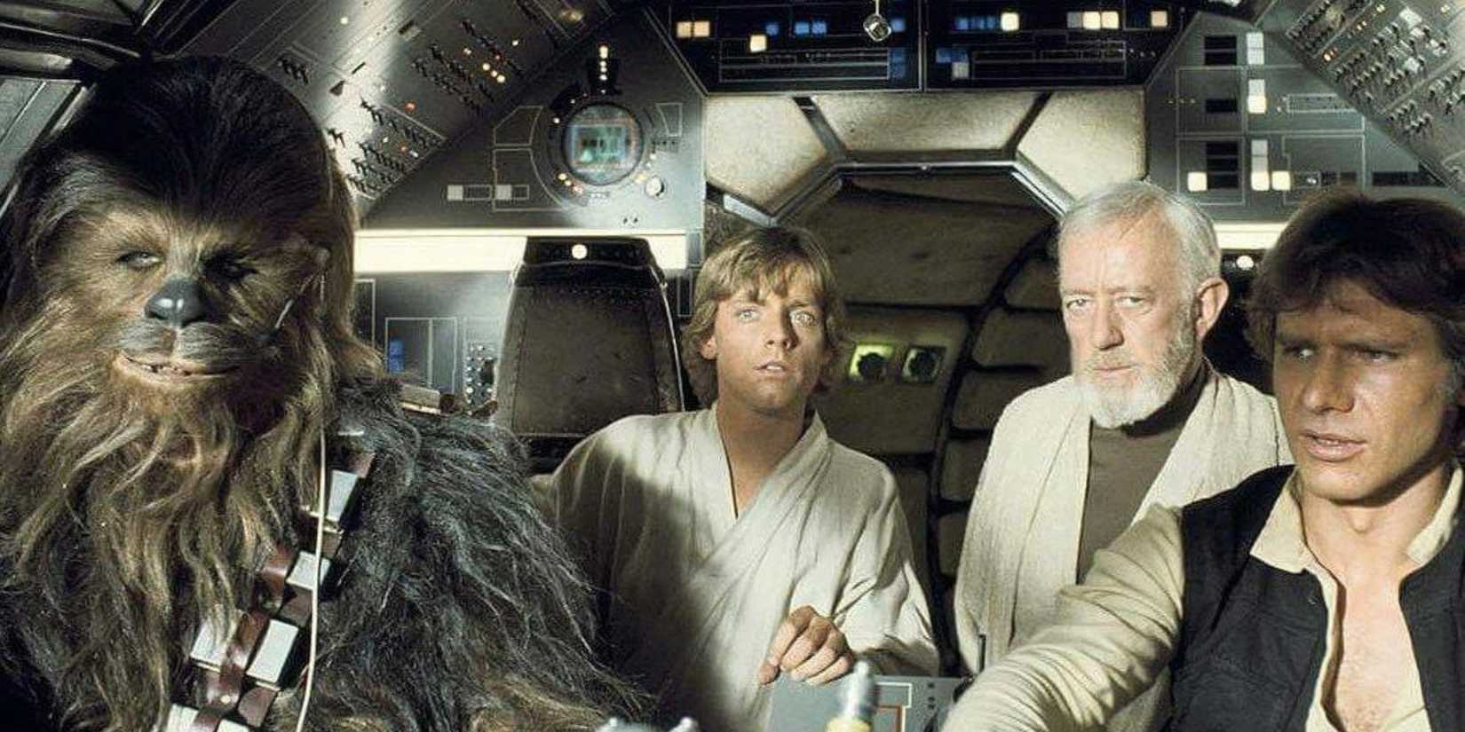 Chewie, Luke, Obi-Wan e Han Solo no corte teatral de Star Wars.