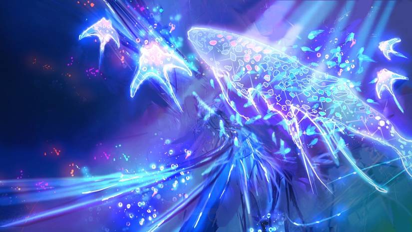 Child of Eden screenshot of space whales and mantas