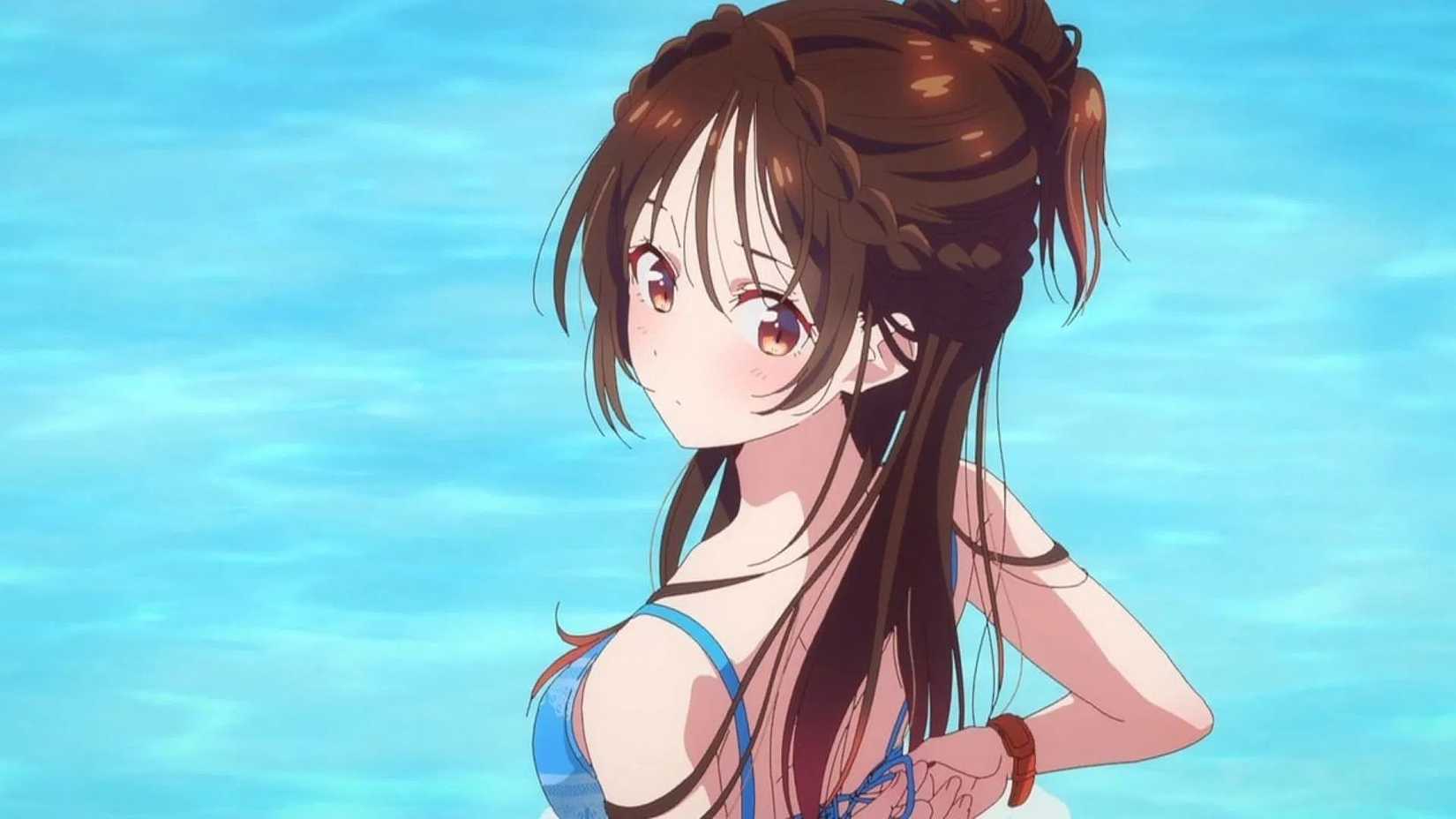 Chizuru Ichinose tightening her swimwear in Rent-A-Girlfriend