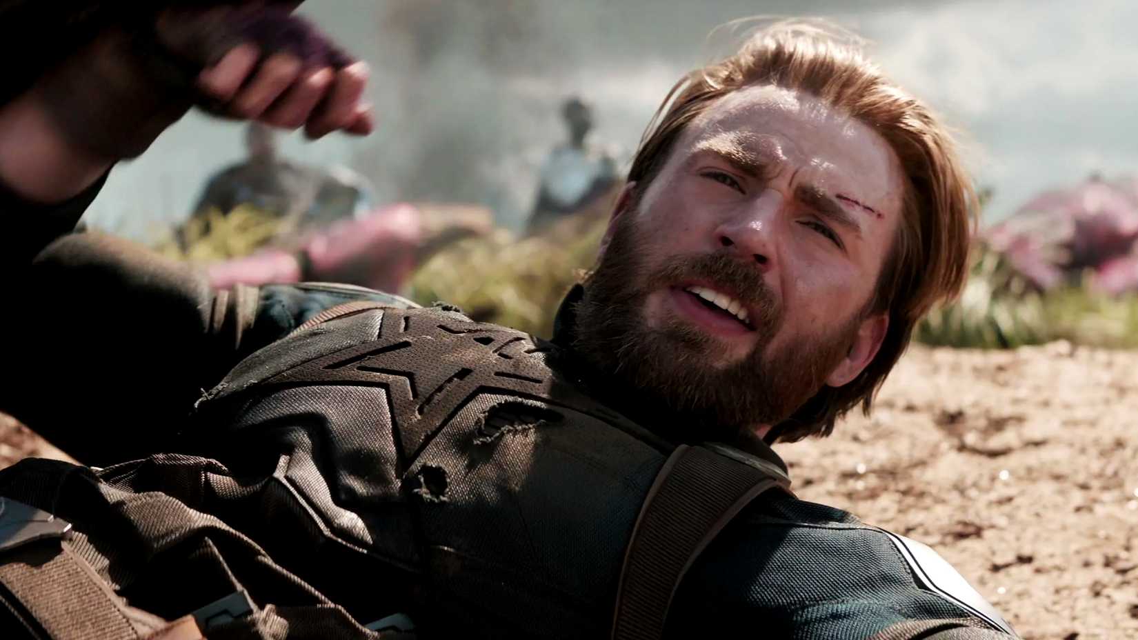 Chris Evans' Captain America in Avengers: Infinity War lies on the ground in the Battle of Wakanda