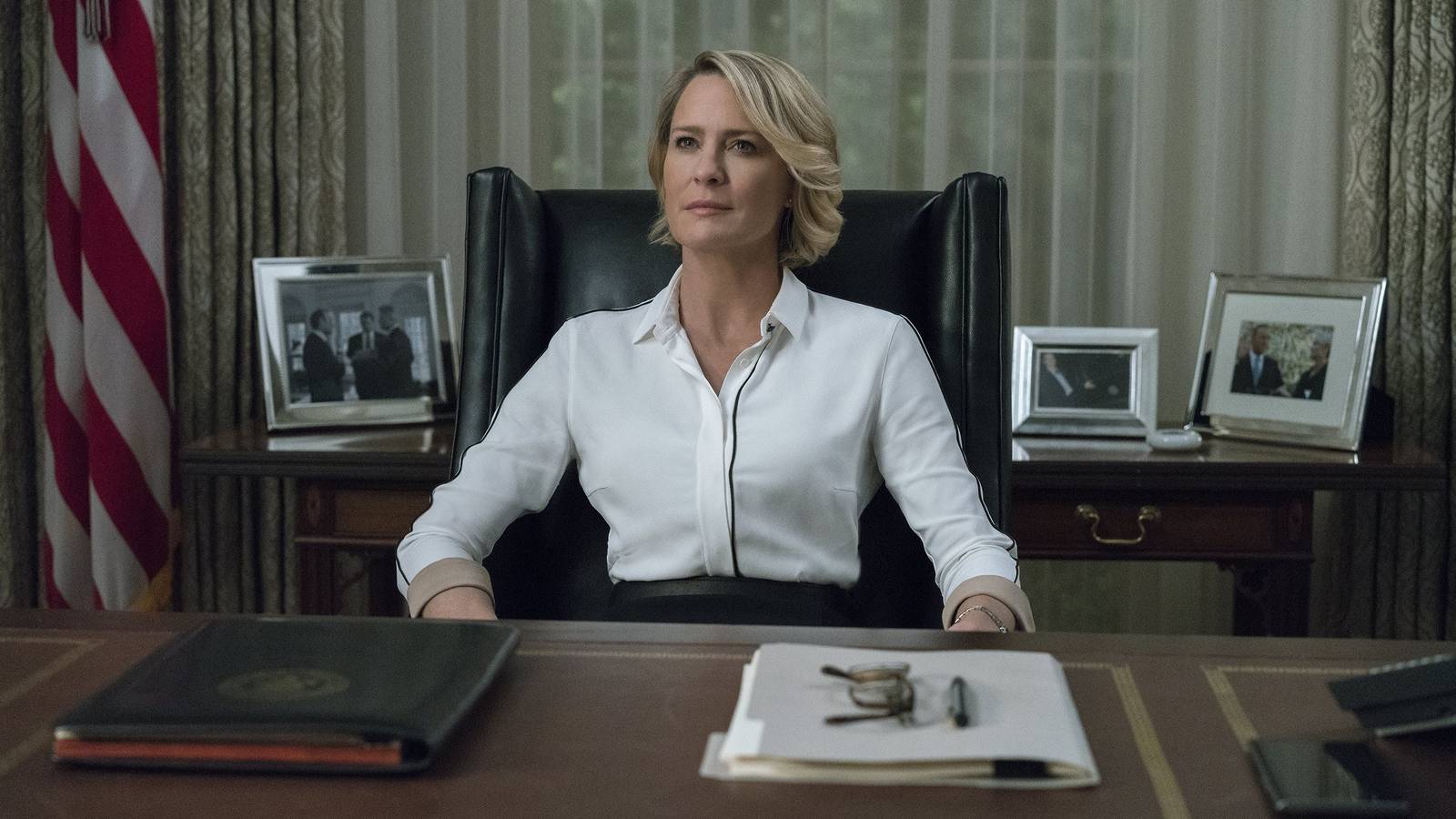 Claire Underwood sitting in her office in House of Cards
