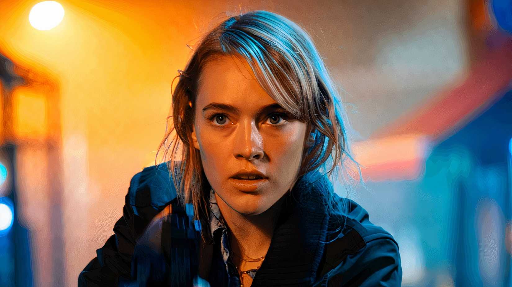 Clara Dessau como Tea empunha uma arma em The Asset 2025