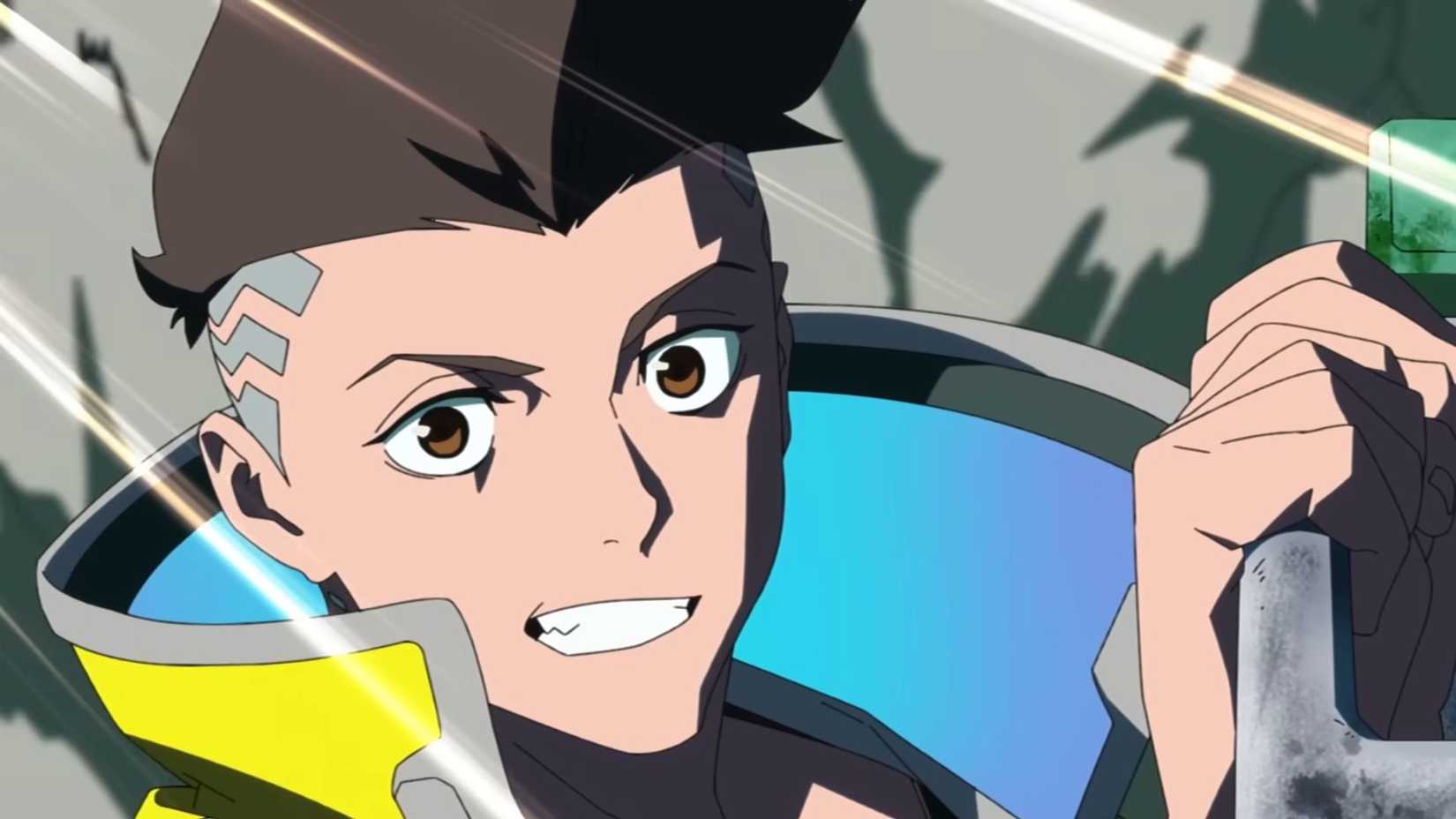 Closeup of David Martinez from Cyberpunk Edgerunners smiling