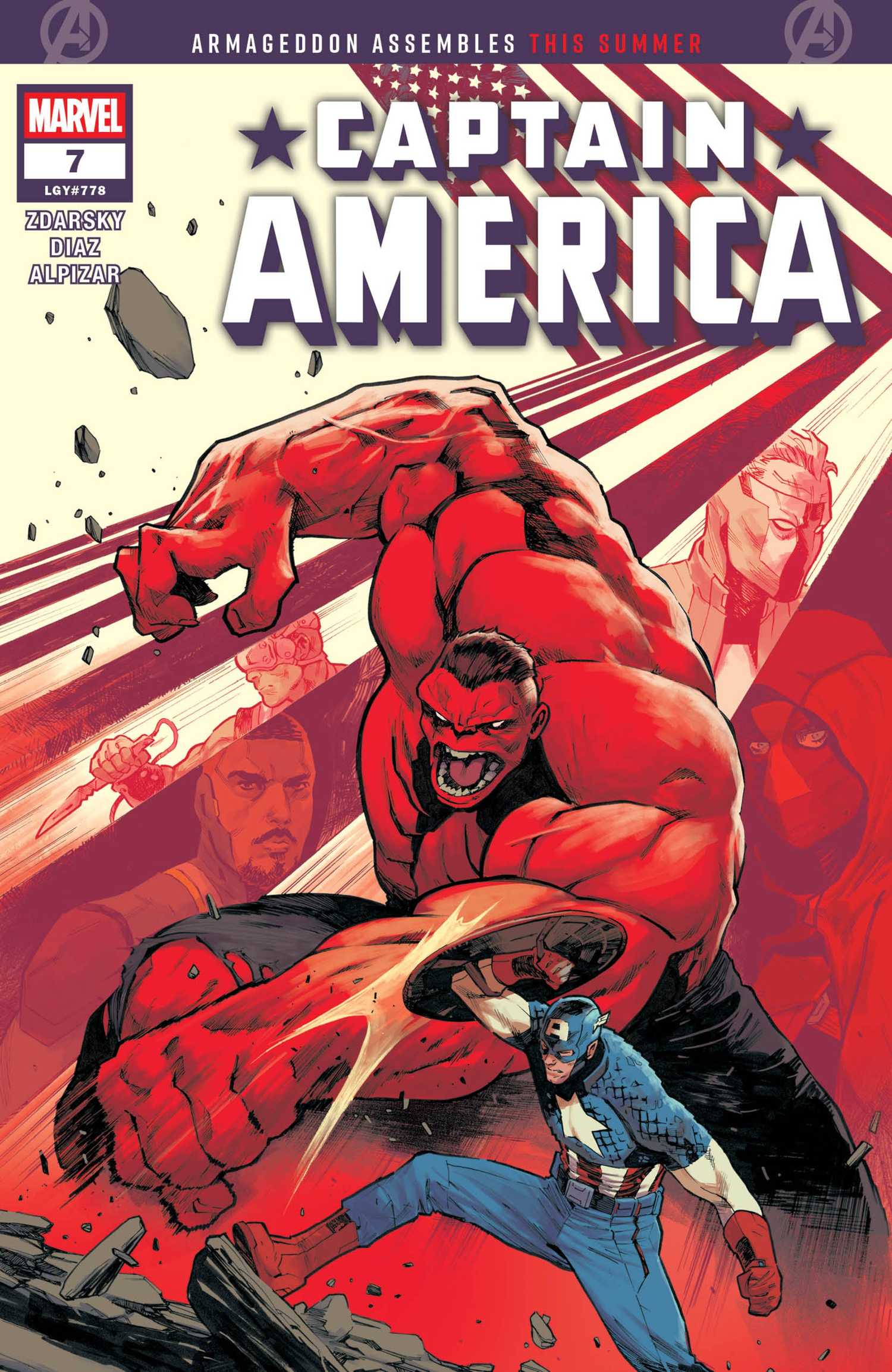 comic cover with captain america fighting red hulk