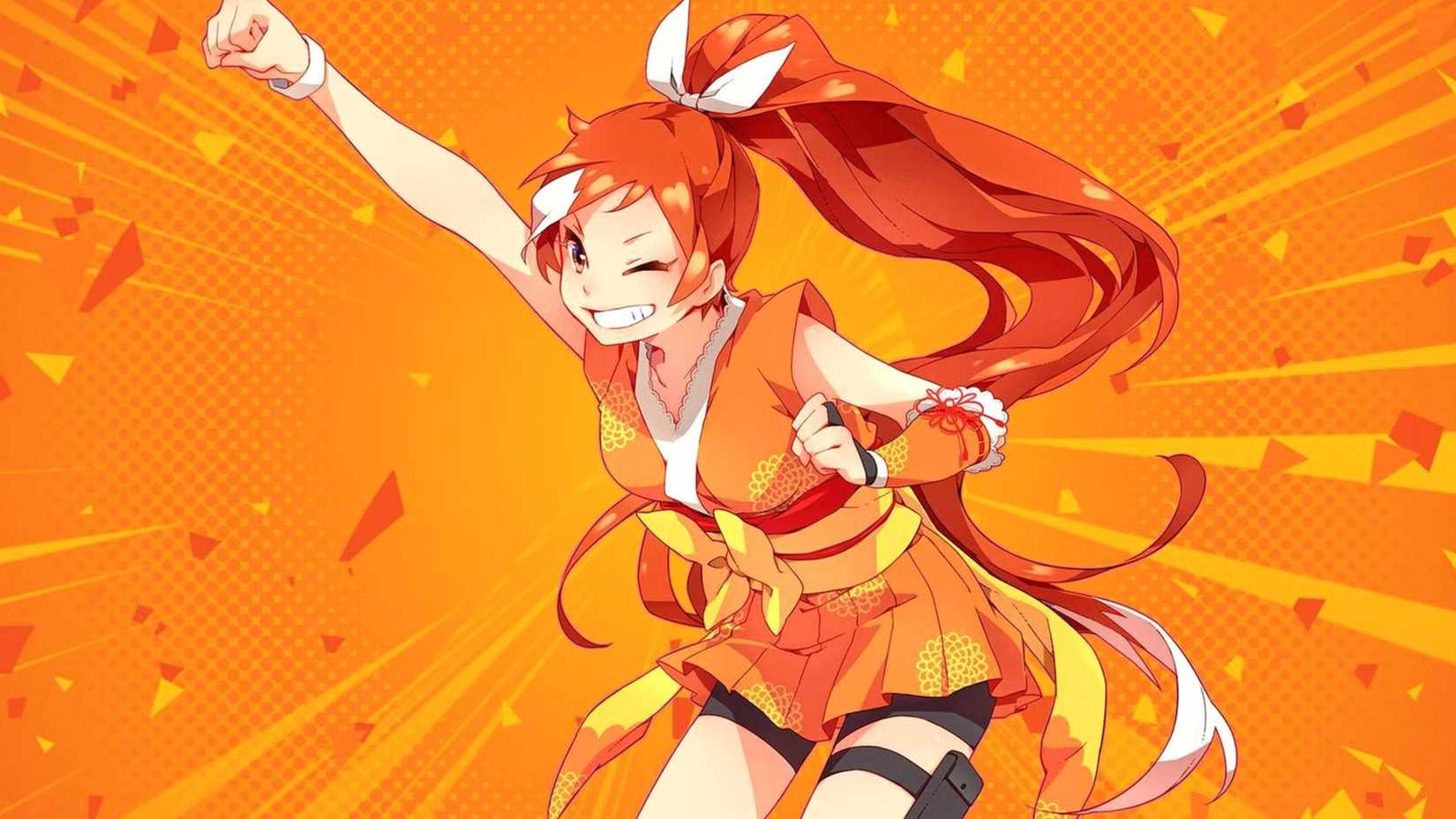 Hime da Crunchyroll sorrindo e comemorando.