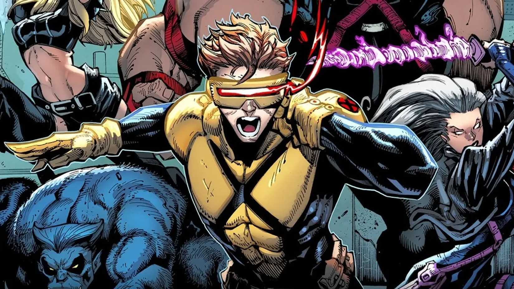 Ciclops liderando os X-Men na arte promocional de 'From the Ashes'