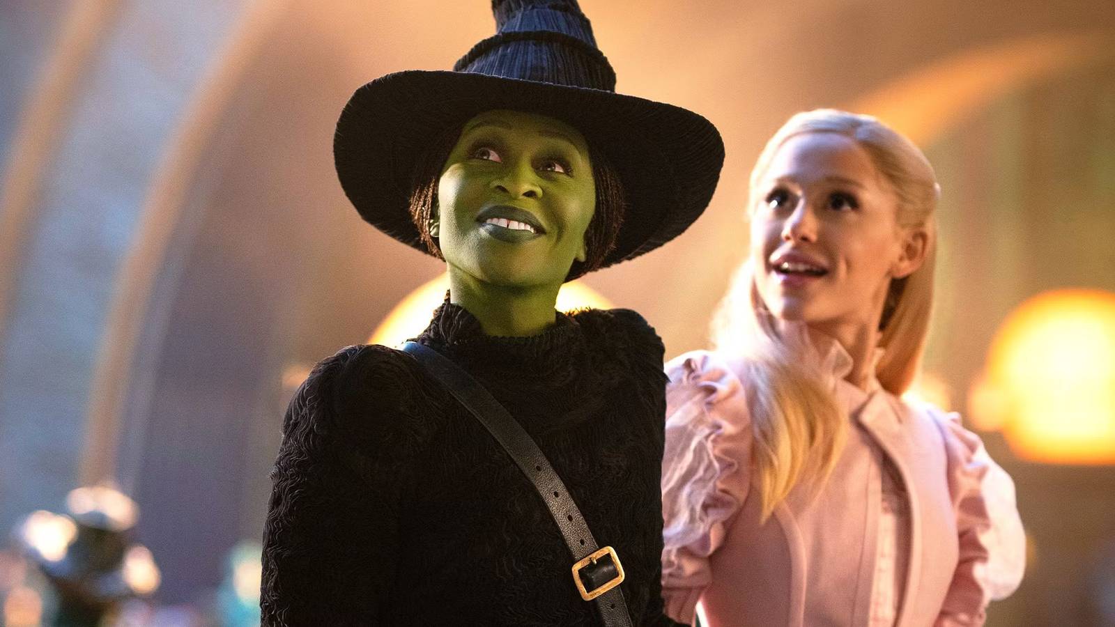 Cynthia Erivo as Elphaba and Ariana Grande as Glinda in Wicked Movie