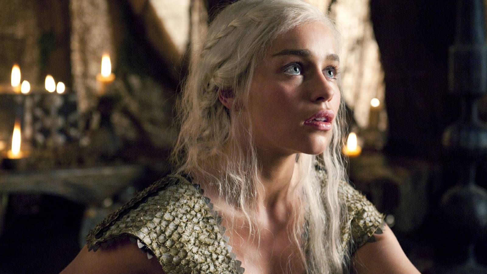 Daenerys Targaryen (Emilia Clarke) looking awestruck in Game of Thrones