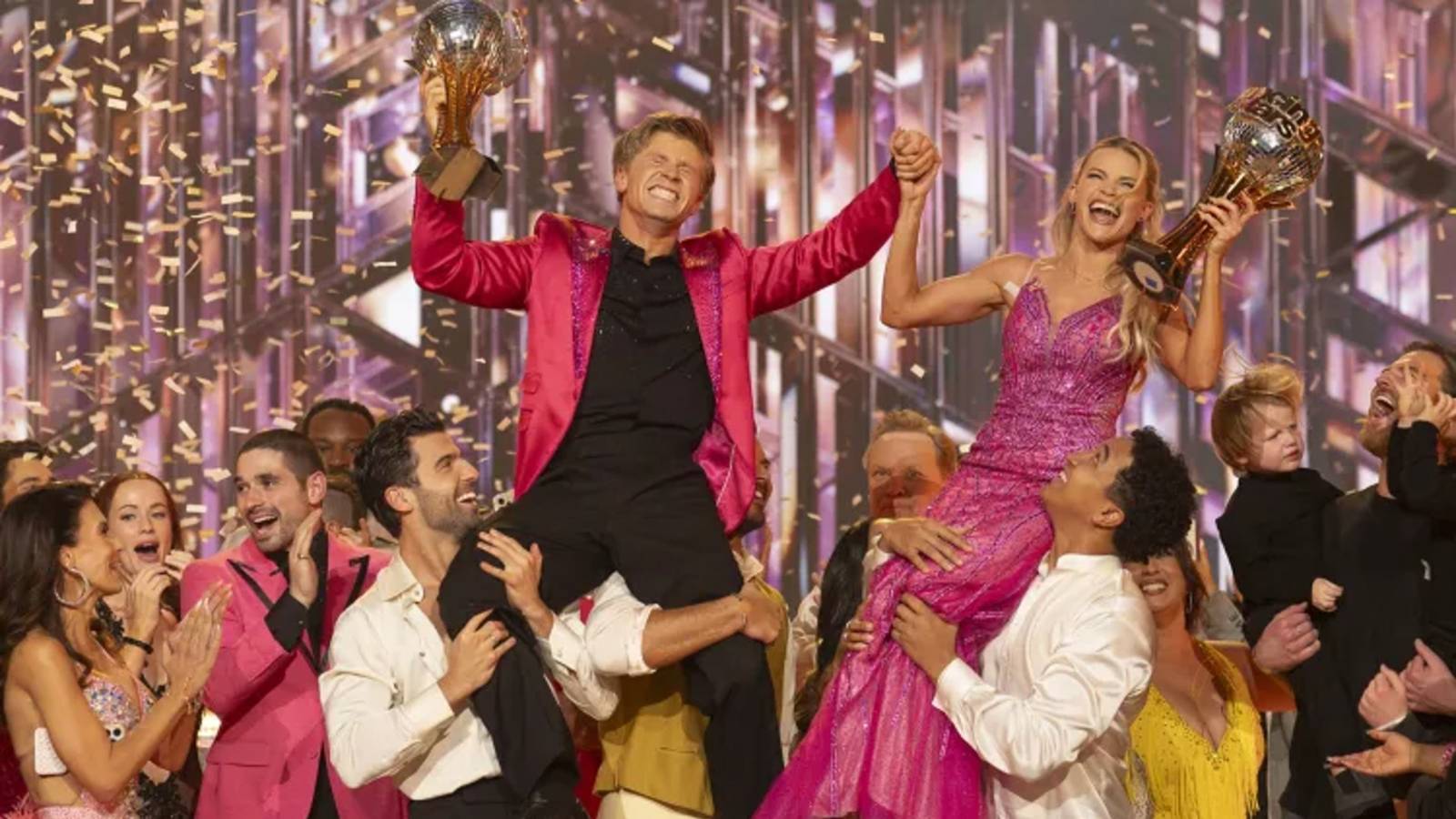 Dancing With The Stars' Season 34 Winners Robert Irwin and Witney Carson With Their Mirrorball Trophies