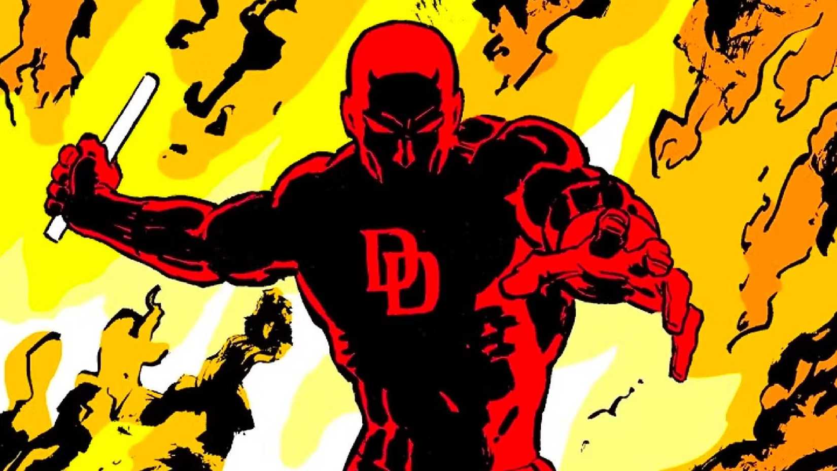 Arte do Demolidor Nascido de Novo mostrando DD em um incêndio