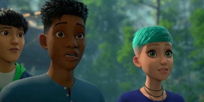 Darius e Brooklynn parecem chocados em Jurassic World: Chaos Theory