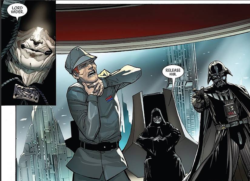 Darth Vader #8, Palpatine commands Vader to stop choking a subordinate