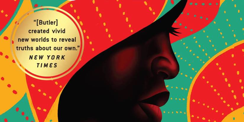 dawn book cover shows a black woman surrounded by a yellow red and green pattern