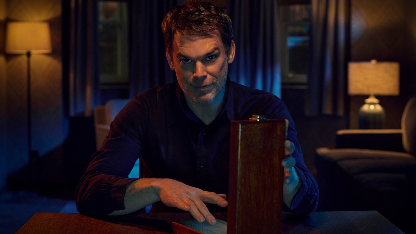 Dexter Morgan looking straight to camera on Dexter: Resurrection.