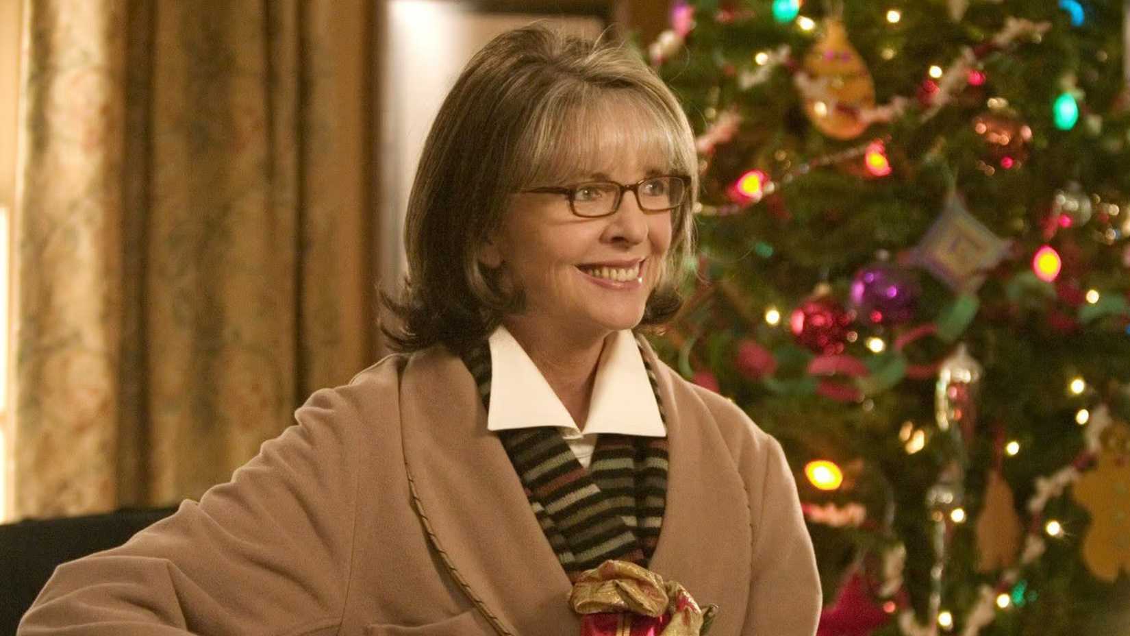 diane keaton as sybil by the christmas tree in the family stone