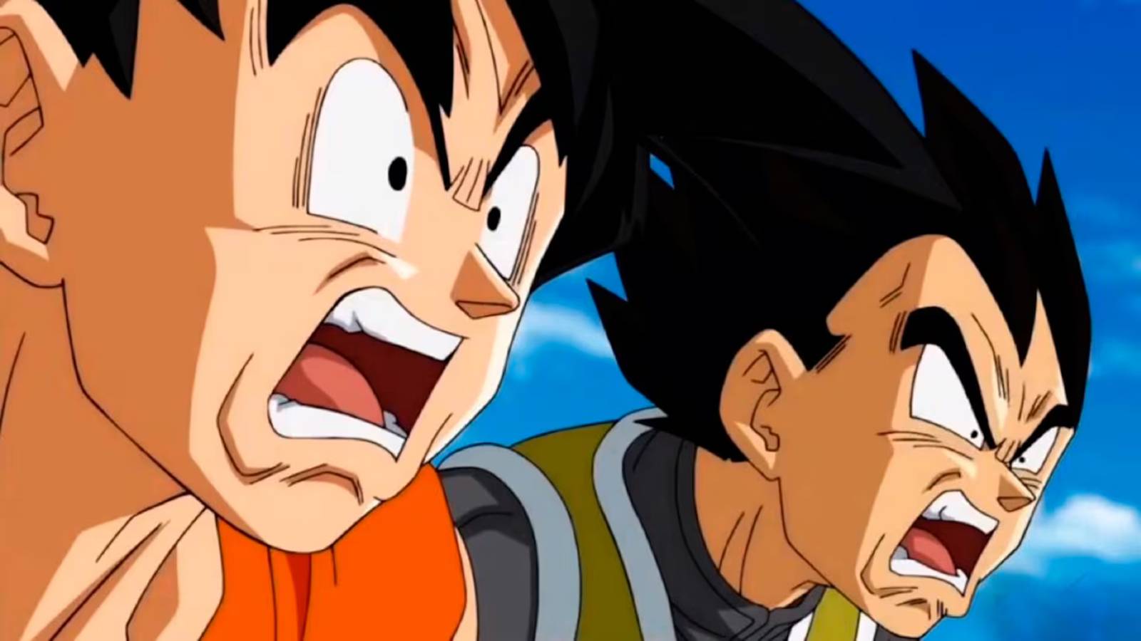 Goku and Vegeta look incredibly surprised, with their mouths hanging open.