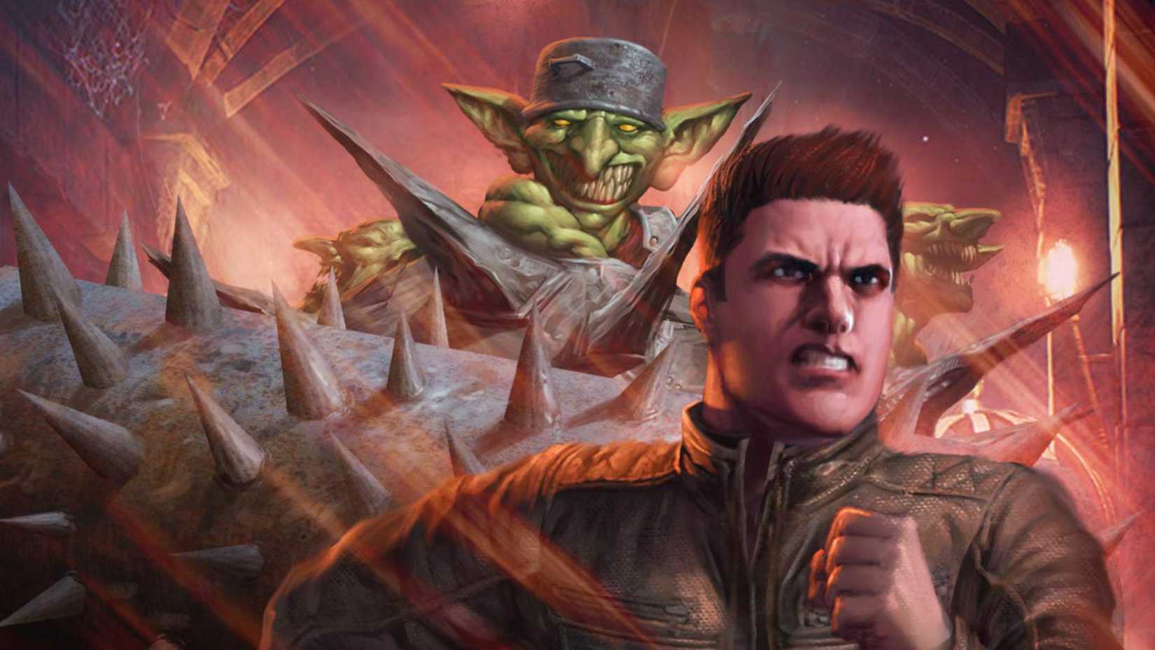 Capa do livro Dungeon Crawler Carl mostrando Carl fugindo de um goblin homicida.