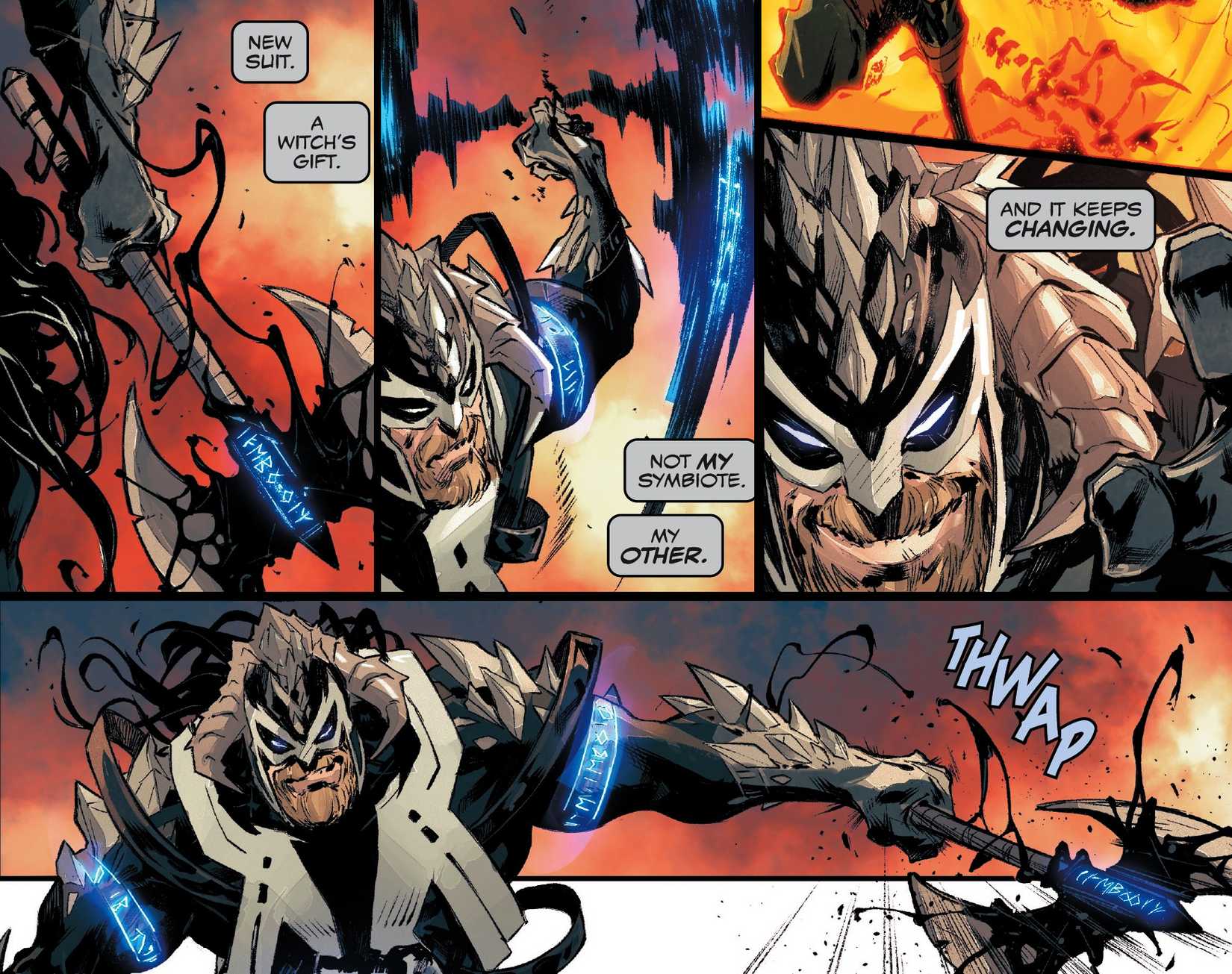 Eddie Brock Using Magic Symbiote Armor in Marvel Comic Art