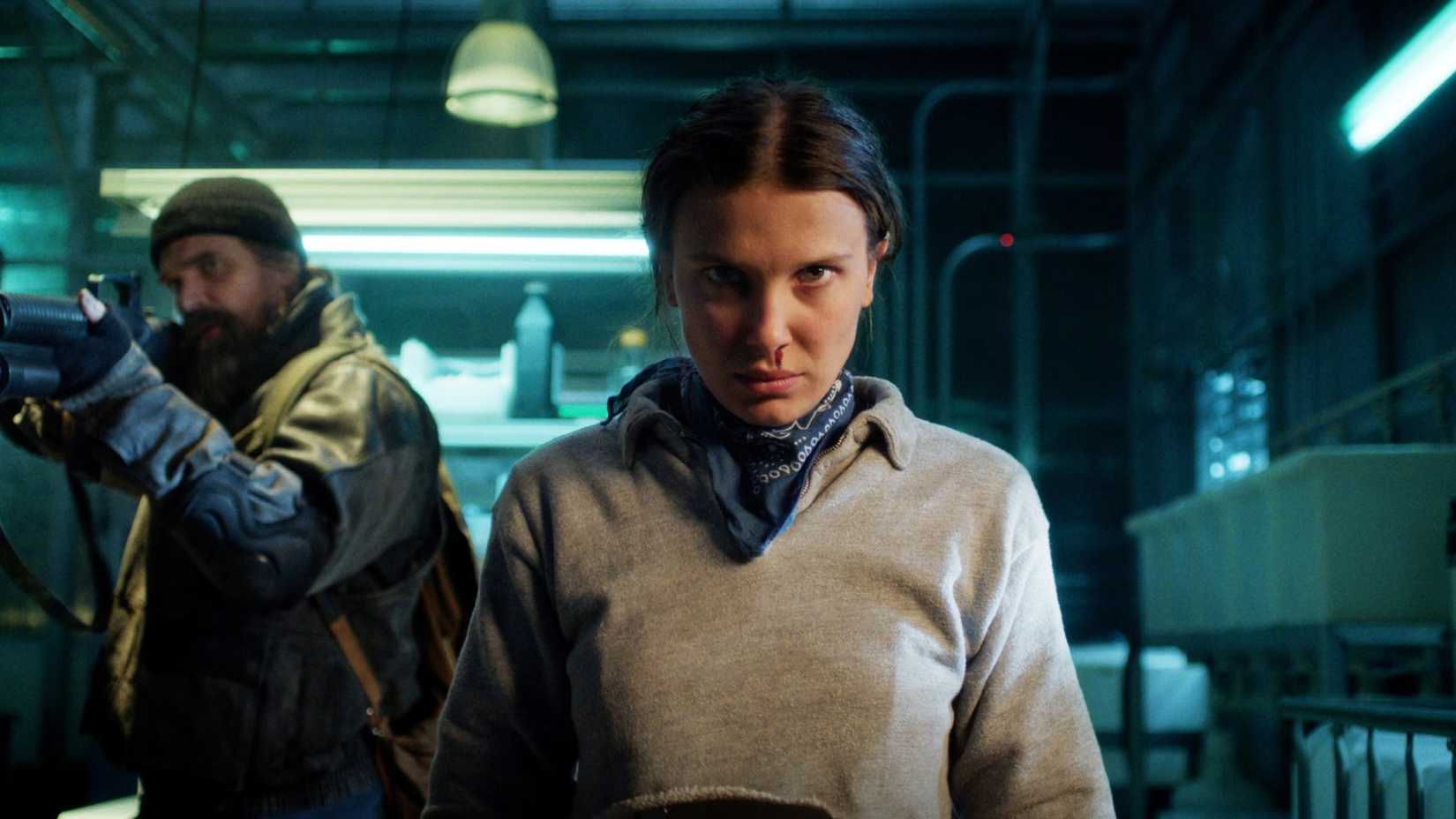 eleven is staring while hopper is next to her in stranger things season 5