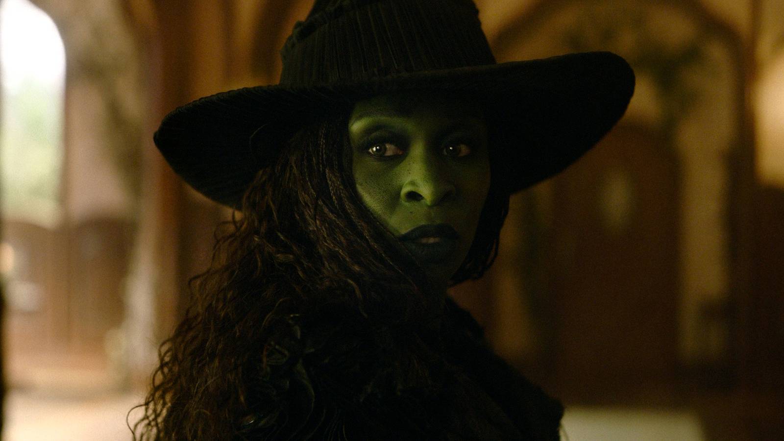Elphaba looking over her shoulder in Wicked For Good trailer