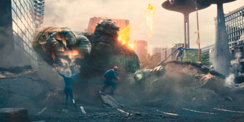 O Quarteto Fantástico em trajes clássicos de Jack Kirby lutando contra Giganto.