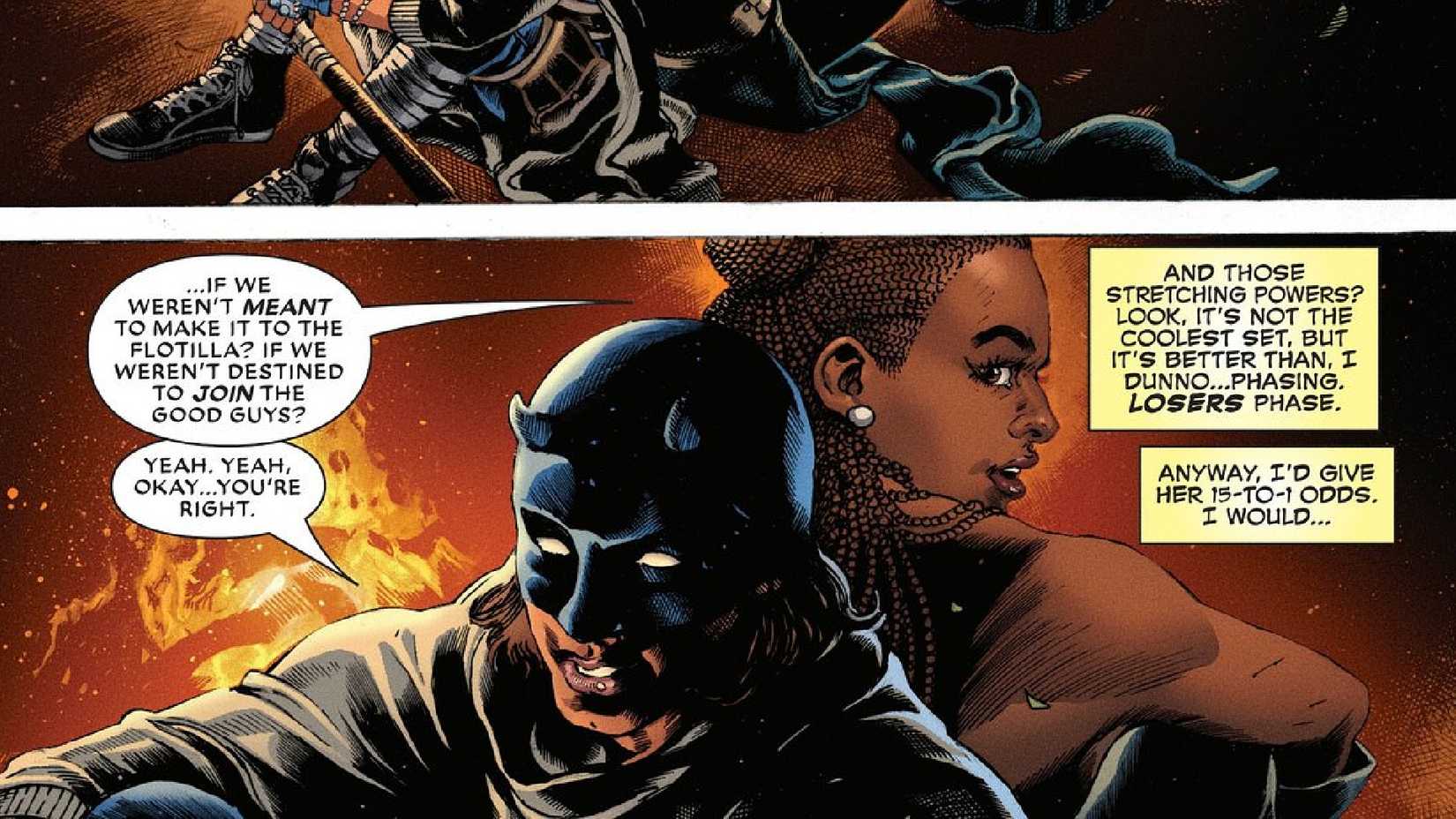 Fantastica and Fearless talk while Deadpool throws a jab at Marvel phasers in Undeadpool #1