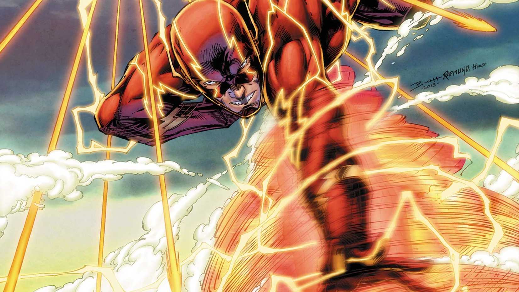 flash retardando sua queda com um vórtice de velocidade