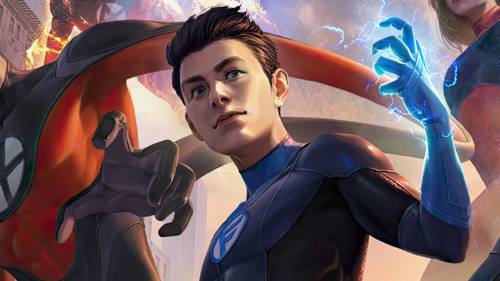 Franklin Richards fights alongside the Fantastic Four family in Marvel Future Fight art