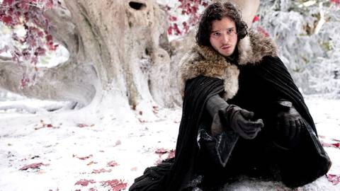 Game Of Thrones still featuring Jon Snow in the snow.