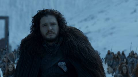 Jon Snow (Kit Harrington) walking beyond the Wall with the Wildlings in the Game of Thrones finales.