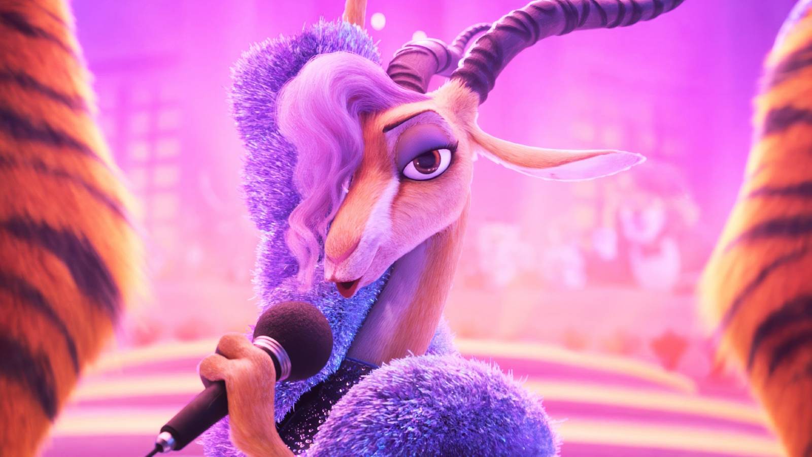 Gazelle singing into a microphone in Zootopia 2