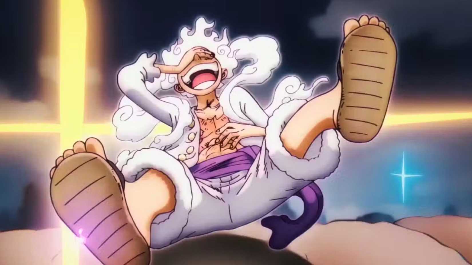 Gear 5 Luffy seen laughing in One Piece Anime