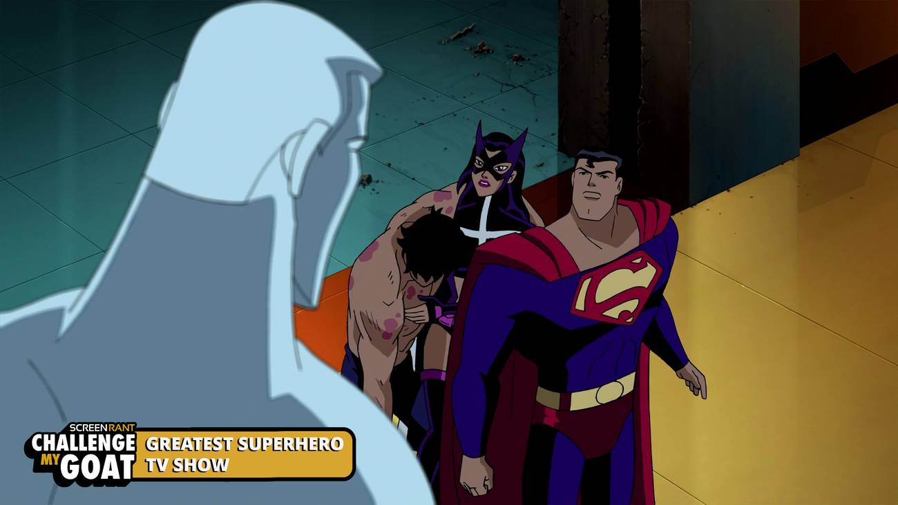 Captain Atom, Huntress, the Question, and Superman in Justice League Unlimited