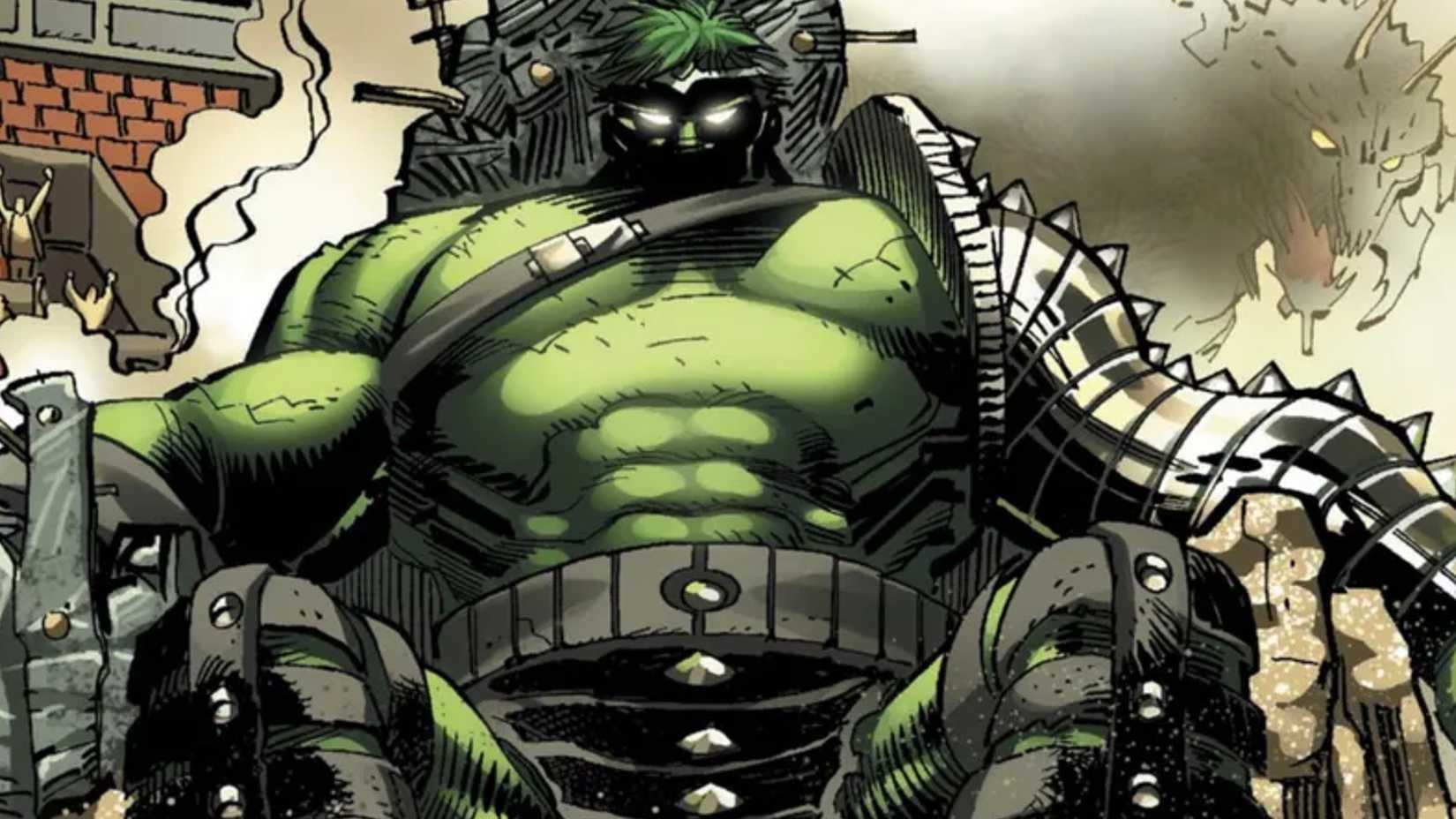 green scar hulk on a giant throne