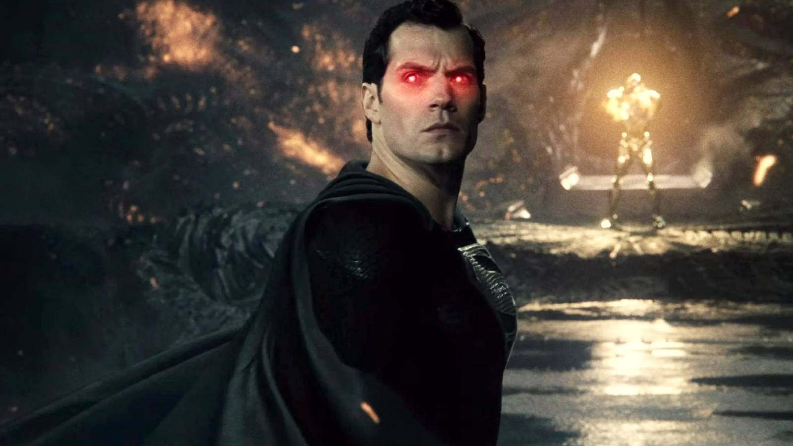 Henry Cavill's Superman with the black suit and red eyes in Zack Snyder's Justice League