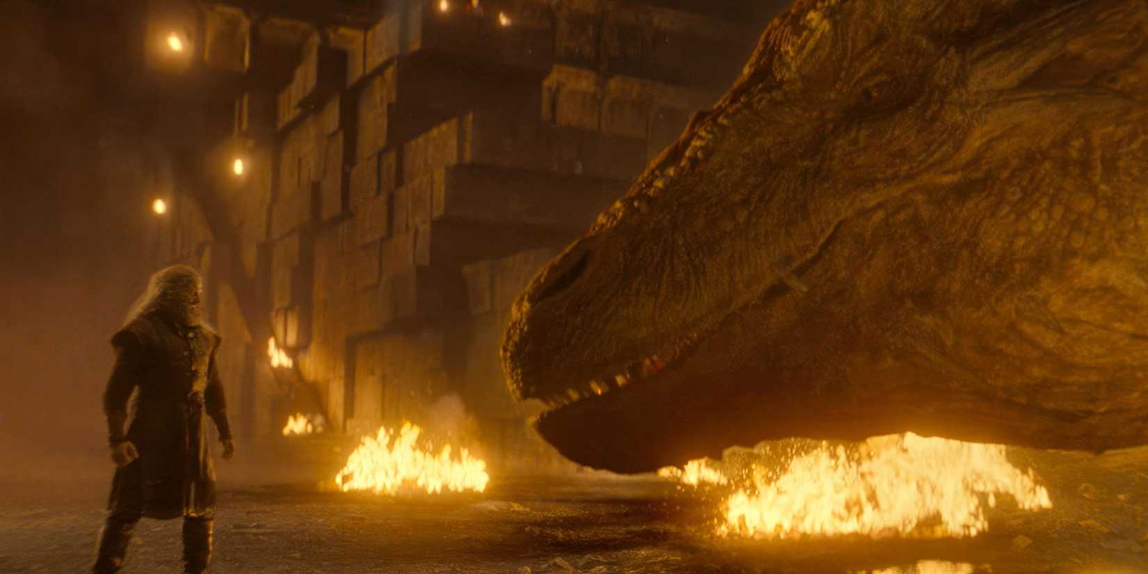 Hugh Hammer encara Vermithor em House of the Dragon.