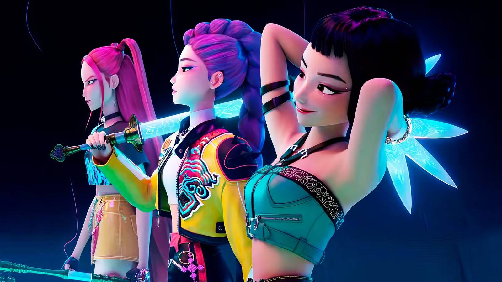 Huntrix walks on stage in Kpop demon hunters